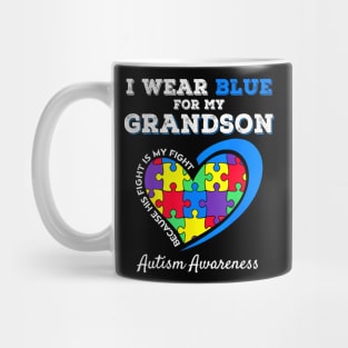 Grandma Grandpa I Wear Blue For My Grandson Autism Awareness Mug